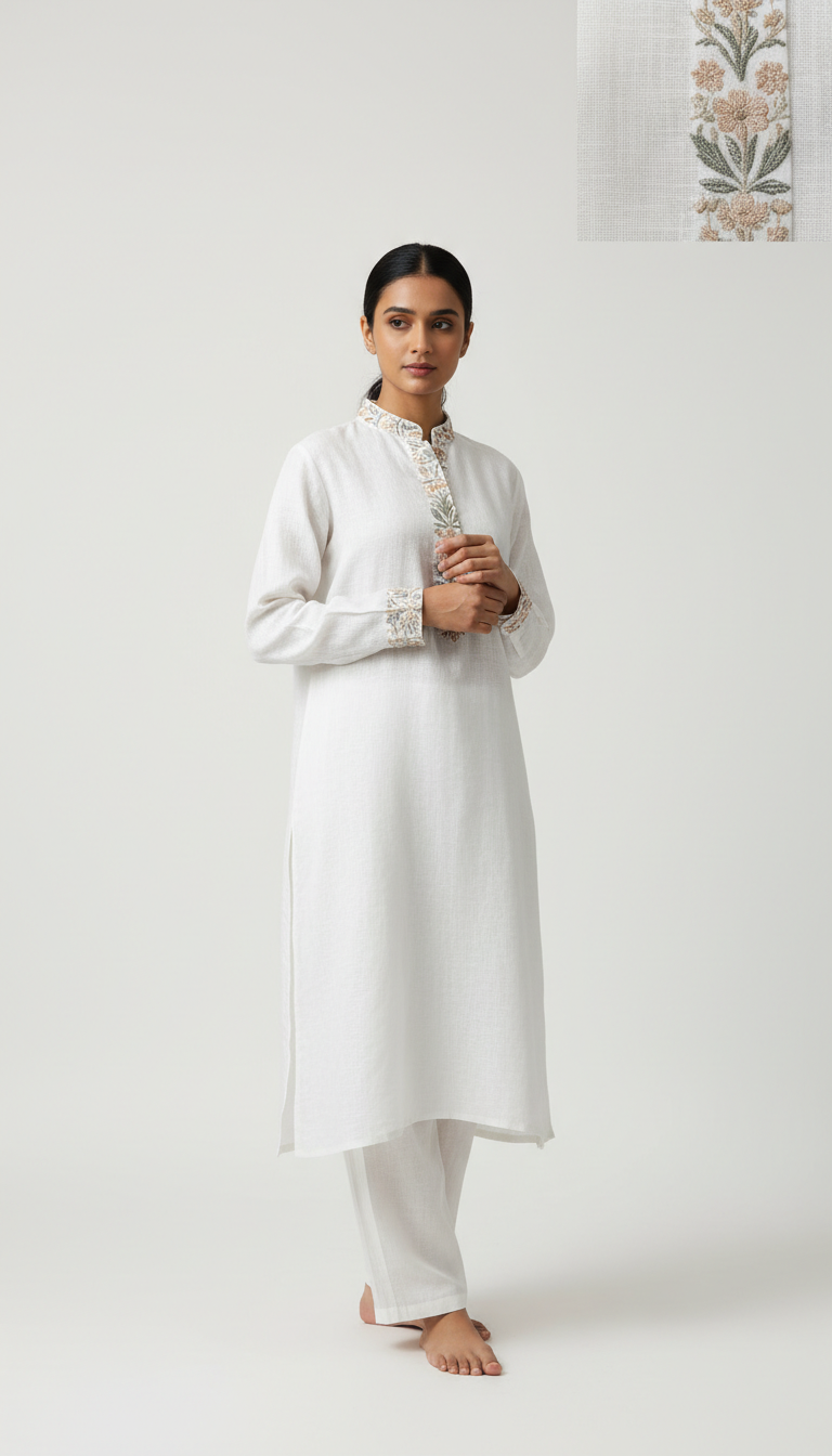 Cloud White Linen Kurta Set
